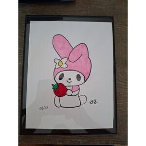 Home Decor Anime Sanrio Hello Kitty My Melody Hand Drawed Size 8.5 X 11 Framed